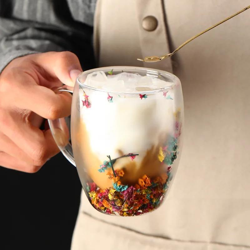 Tasses à café en verre transparent à double paroi, tasse à double isolation pour boissons chaudes et