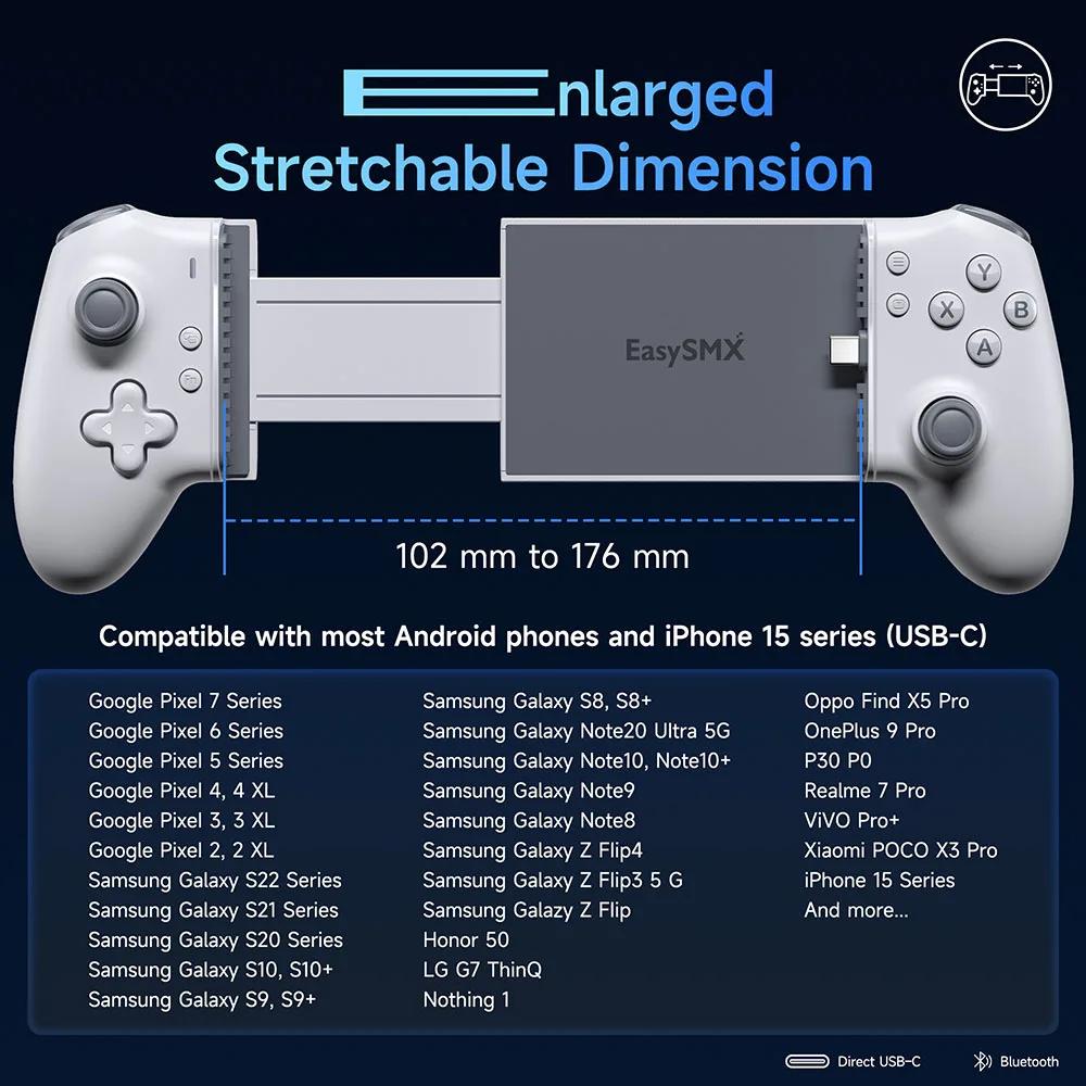 Manette de jeu mobile EasySMX M15 Type C à capteurs Hall pour téléphones Android et iPhone 15/16, co