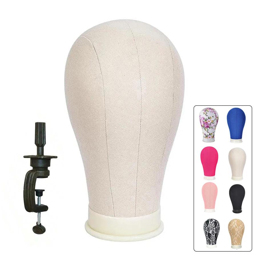 Tête de Mannequin de 22 pouces avec support, modèle de perruque en toile avec trou de montage pour l