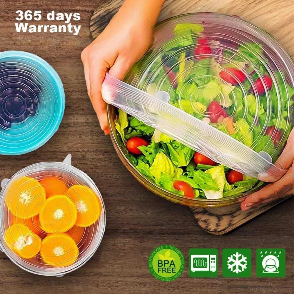 Couvercles extensibles en Silicone pour la cuisine, 6 pièces, pour le micro-ondes, les aliments