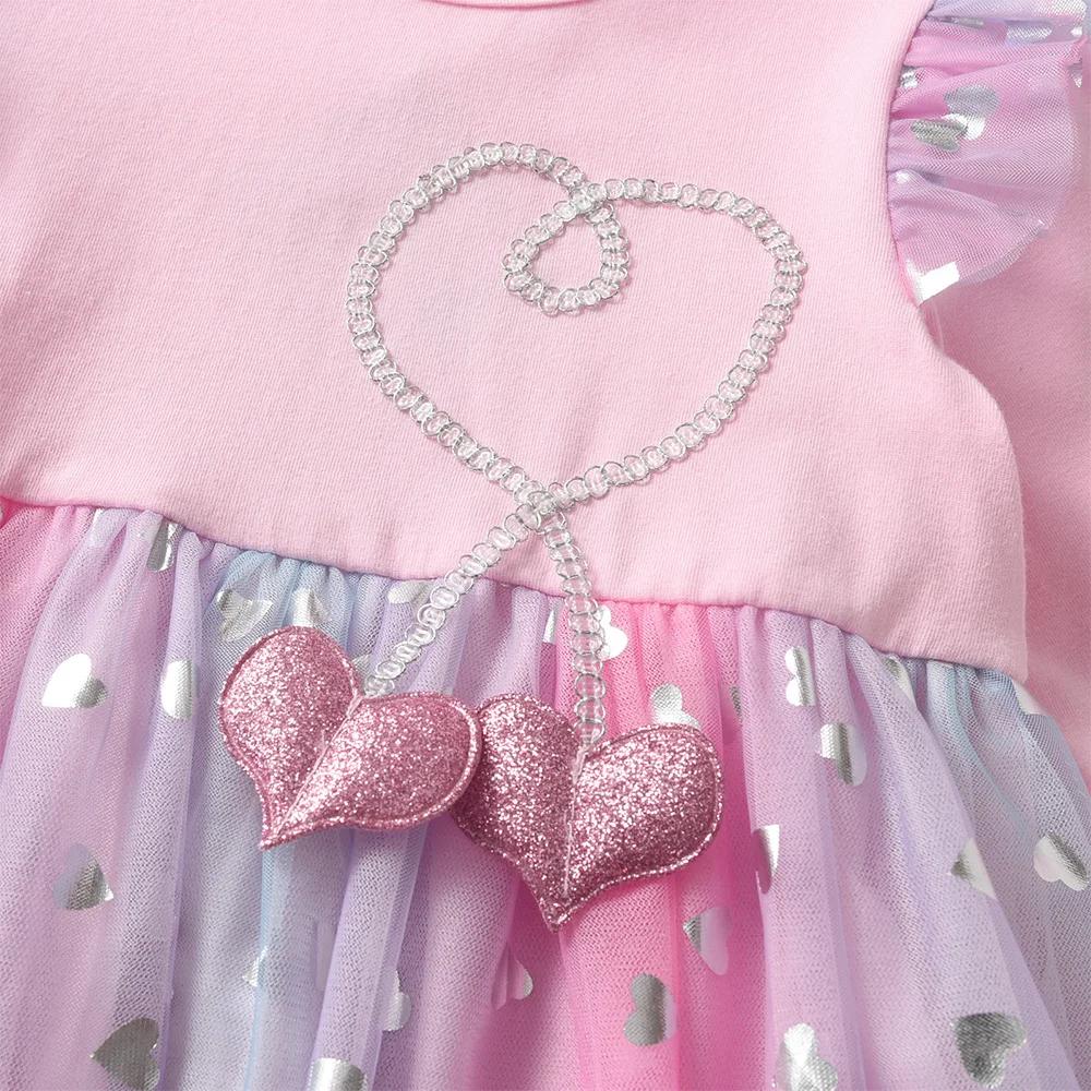 VIKITA fille manches évasées automne printemps robe rose enfants coeur forme maille Tulle princesse 