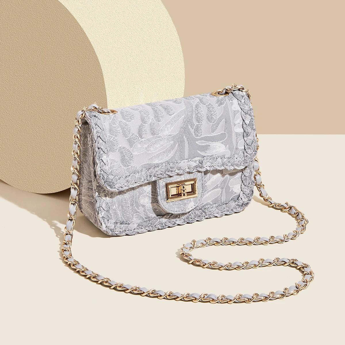FOXER Sac bandoulière de luxe avec broderie florale pour femme – Sac à bandoulière élégant avec chaî