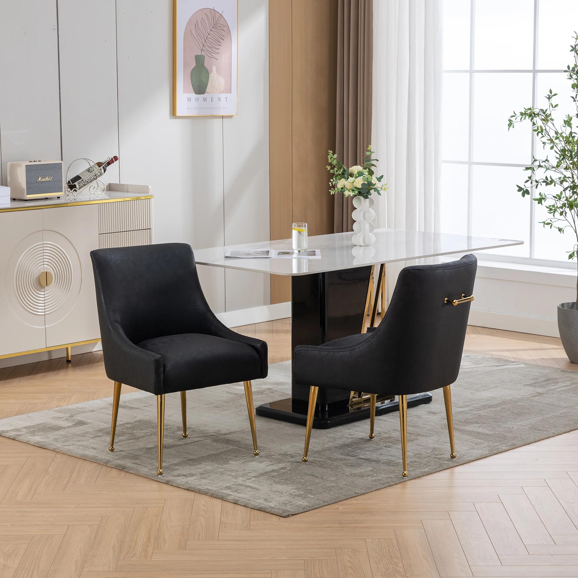SEYNAR-Ensemble de 2 chaises de salle à manger ou coiffeuse en cuir PU Glam, avec poignée arrière