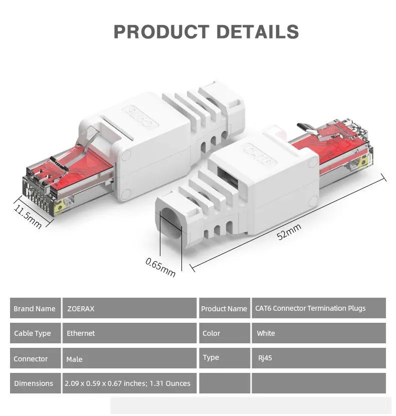 ZoeRax 1 connecteur RJ45 CAT6 sans outil, fiches de terminaison Ethernet, câble 23AWG à 26AWG, insta