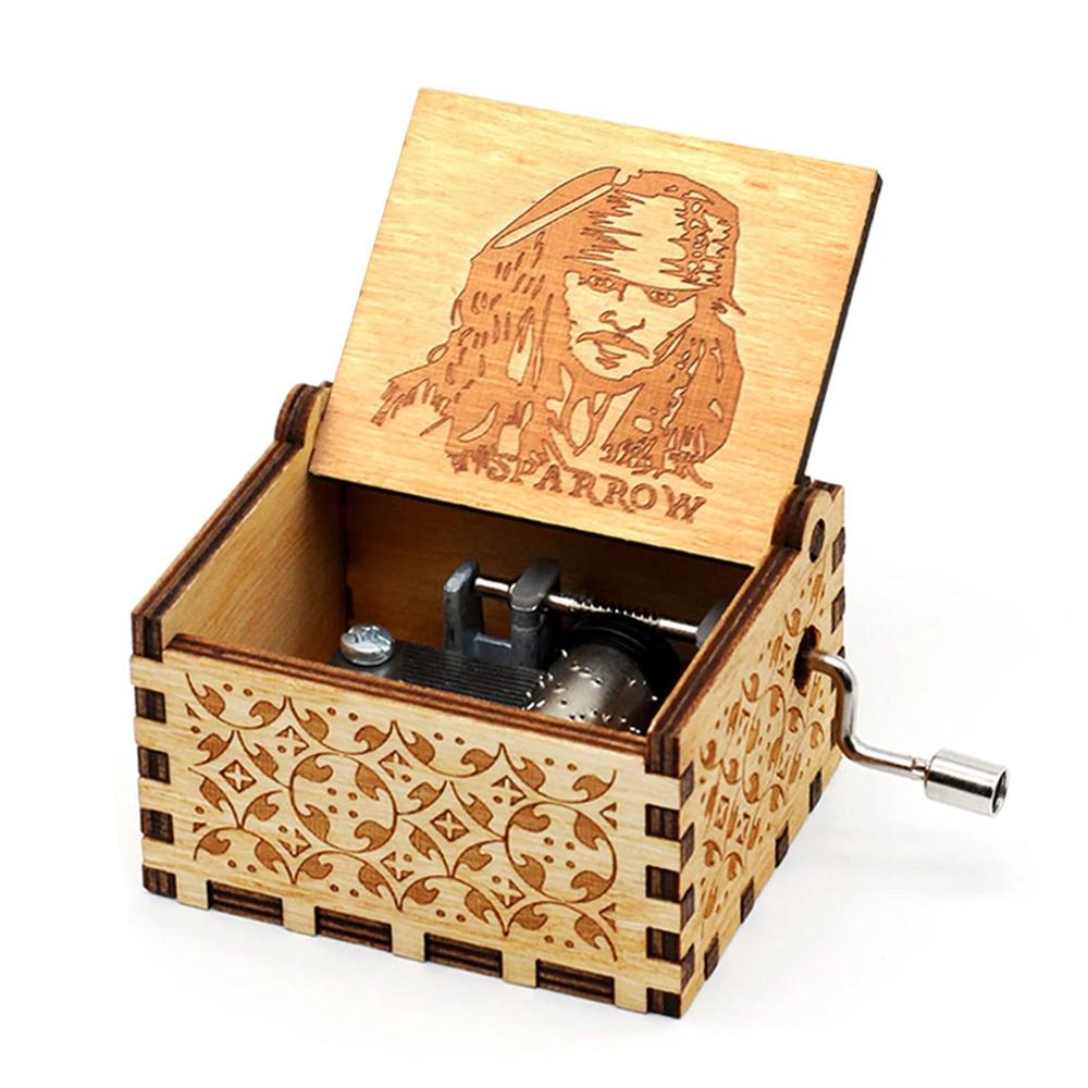 Boîte à musique en bois avec figurines de dessin animé, Pirates des Carib, Davy Jones Jack Sparrow, 