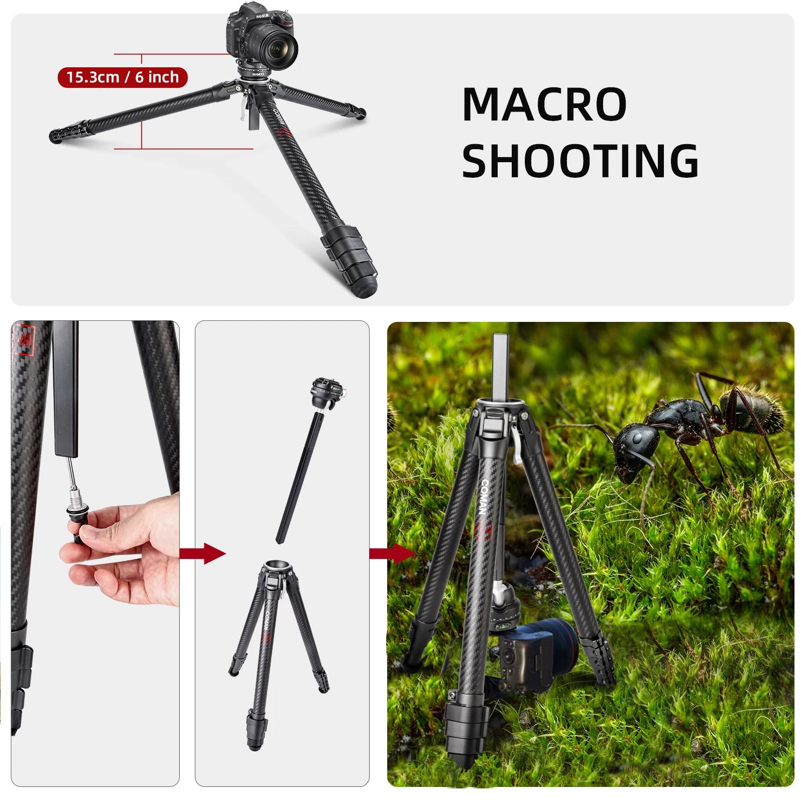 Trépied en fibre de carbone COMAN Zero F38 Travel avec rotation à 360° °   Tête sphérique panoramiqu