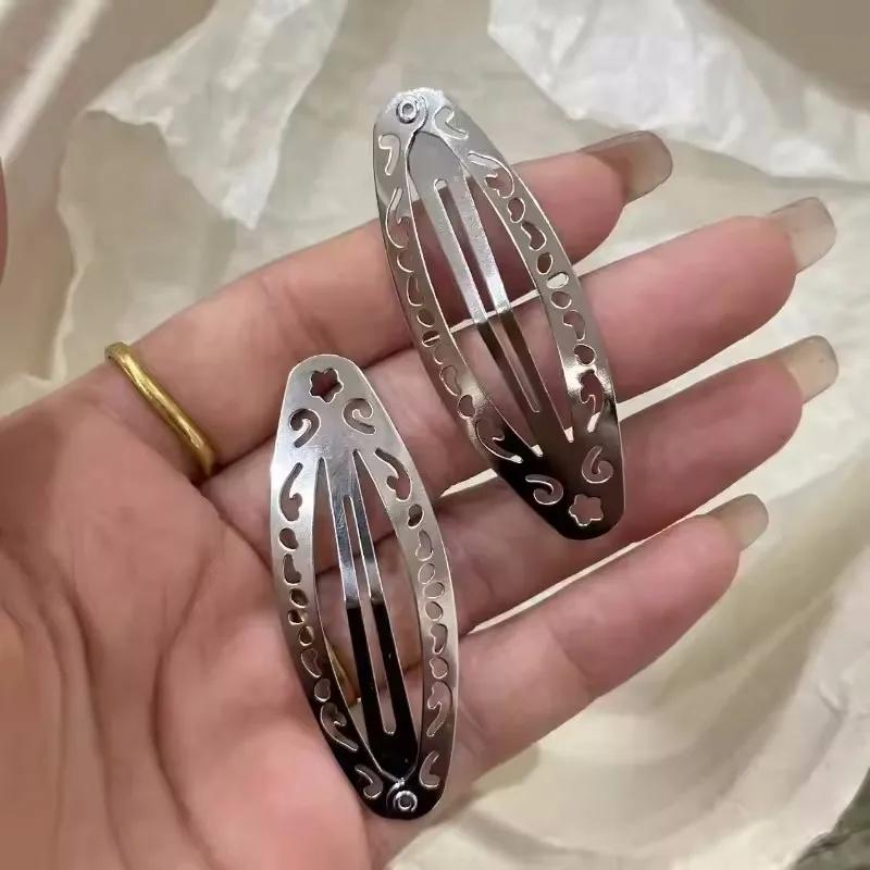Pinces à cheveux Vintage à motif évidé Y2K, pinces à cheveux ovales en argent géométrique, épingle à
