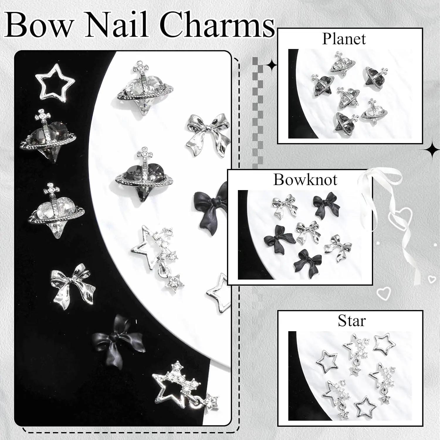 122 pièces étoile ongles breloques 3D argent ongles breloques alliage arc breloques cristal Starligh