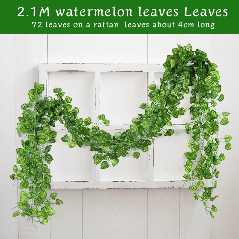 Guirlande de feuilles de lierre vert artificielles de 2.1M, vigne murale suspendue en soie, décorati
