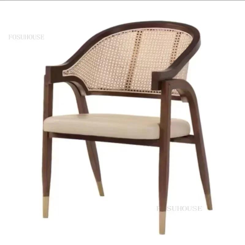 Chaises de salle à manger rétro nordiques, meubles de maison en bois massif et rotin, chaise de lois