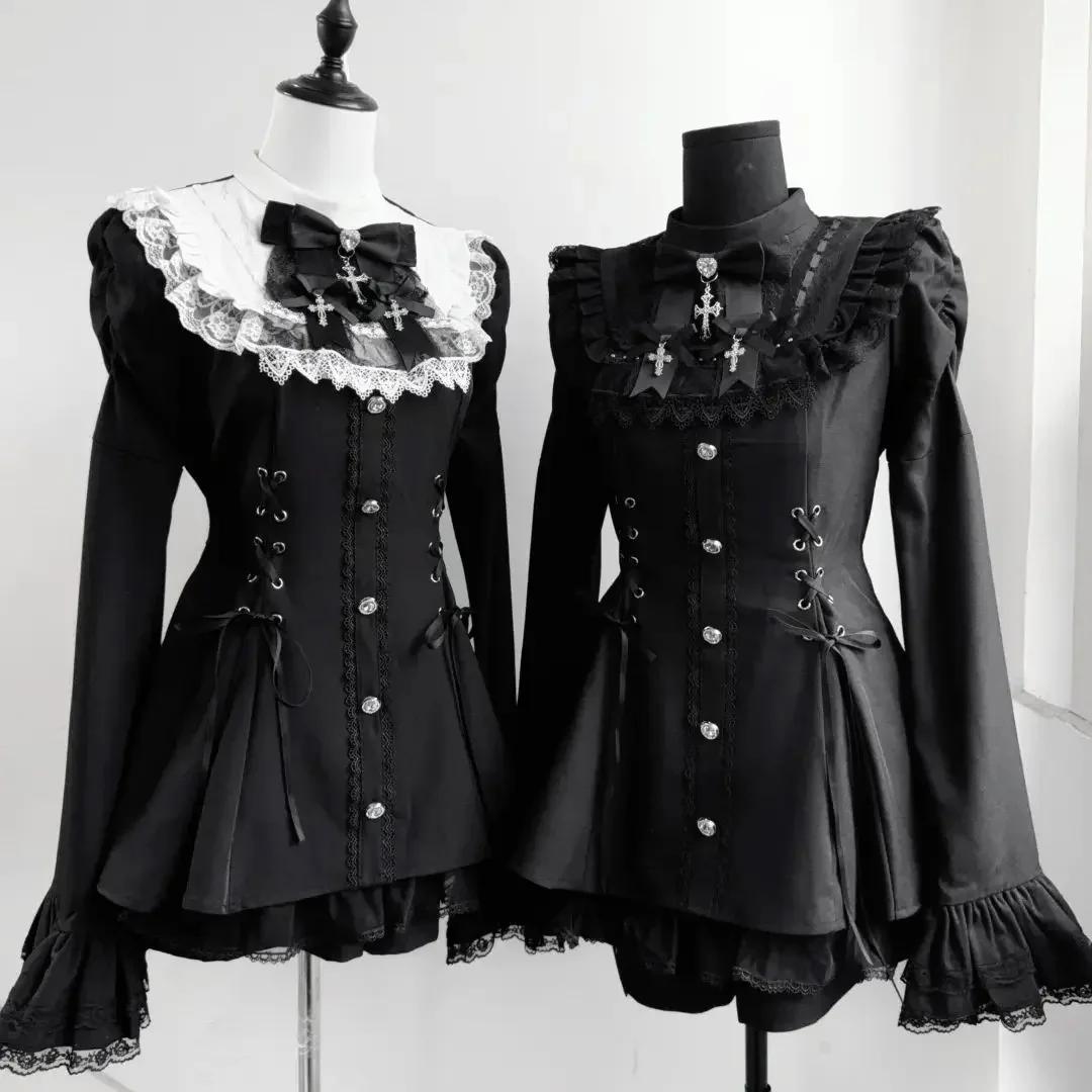 Robe gothique Lolita d'automne 2025, avec nœud noir, cœur doux, robe courte élégante à manches longu