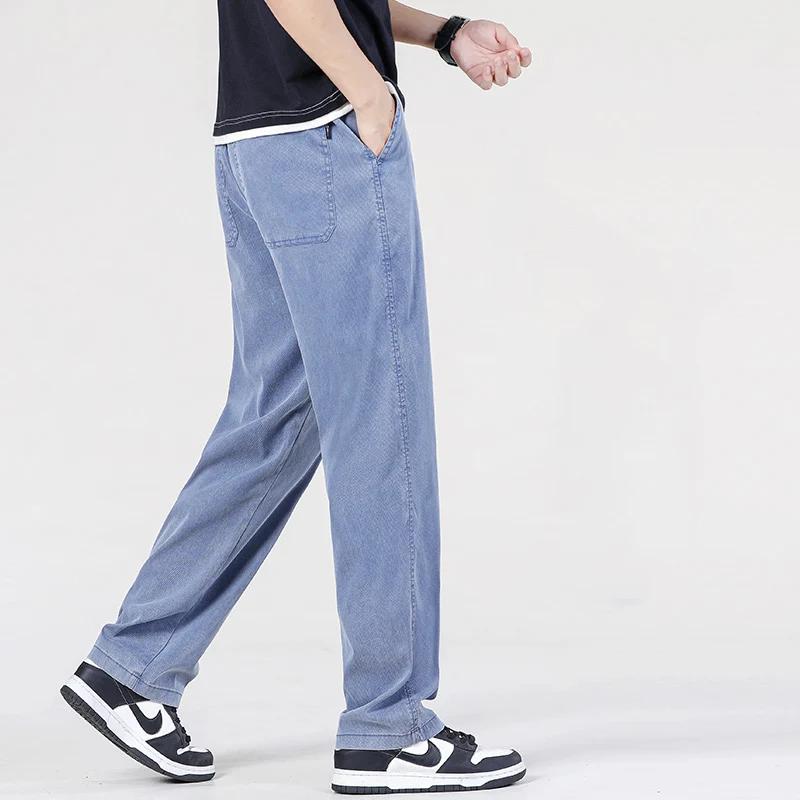 Jeans d'été en tissu Lyocell doux ultra-mince de haute qualité pour hommes, pantalons en denim droit