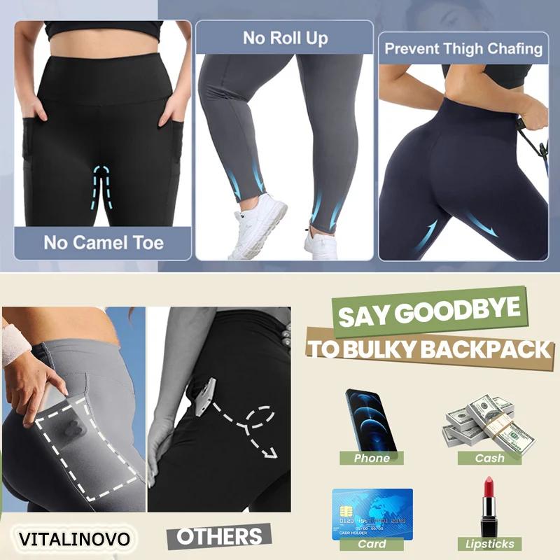 VITALINOVO Leggings grande taille avec poches pour femme taille haute contrôle du ventre pantalon de