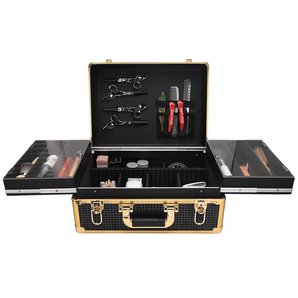 Boîte à outils de coiffure, mallette de rangement de maquillage de grande capacité, tige à friser, c