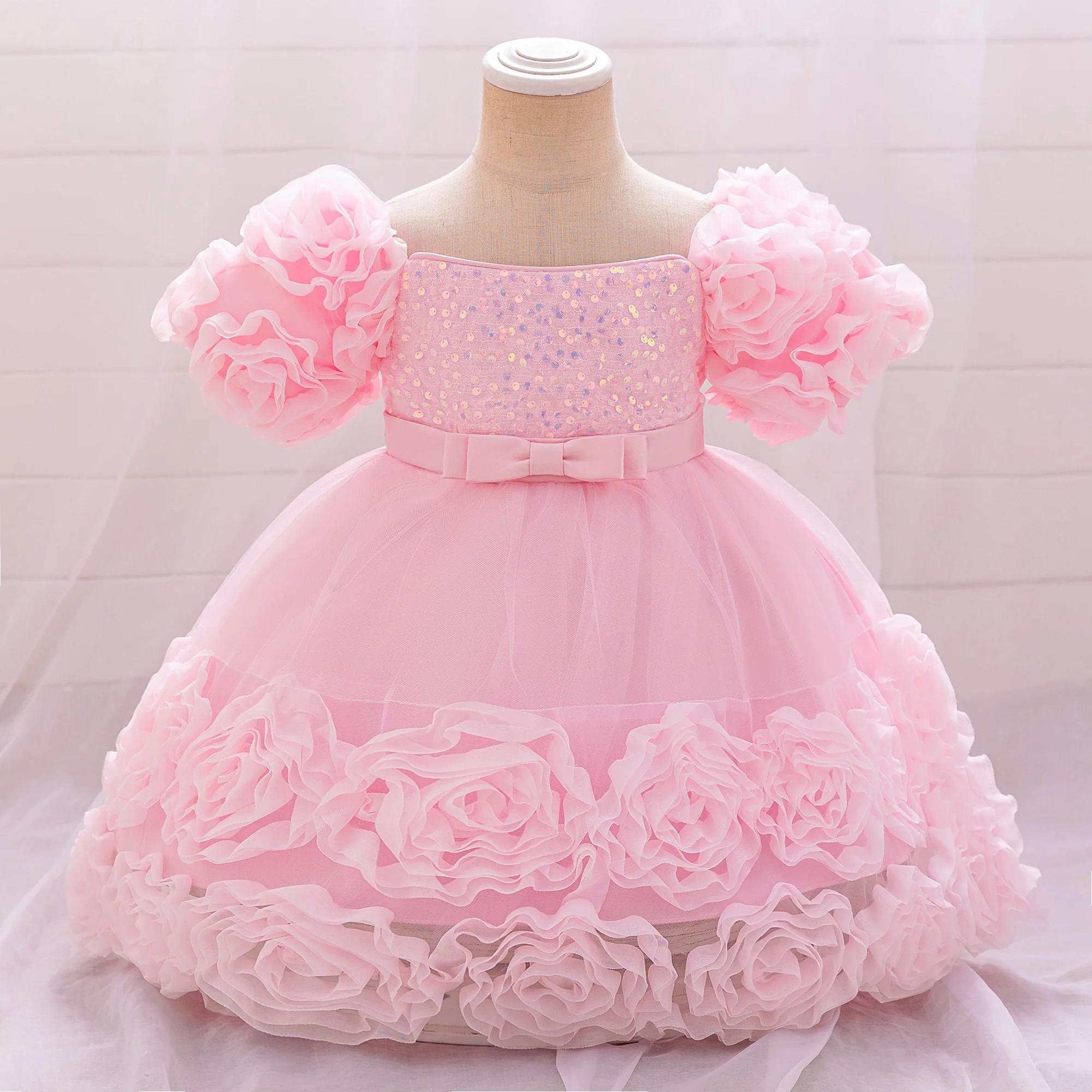 Robes à fleurs à paillettes pour petites filles, en dentelle, pour mariage, noël, fête de 1er annive