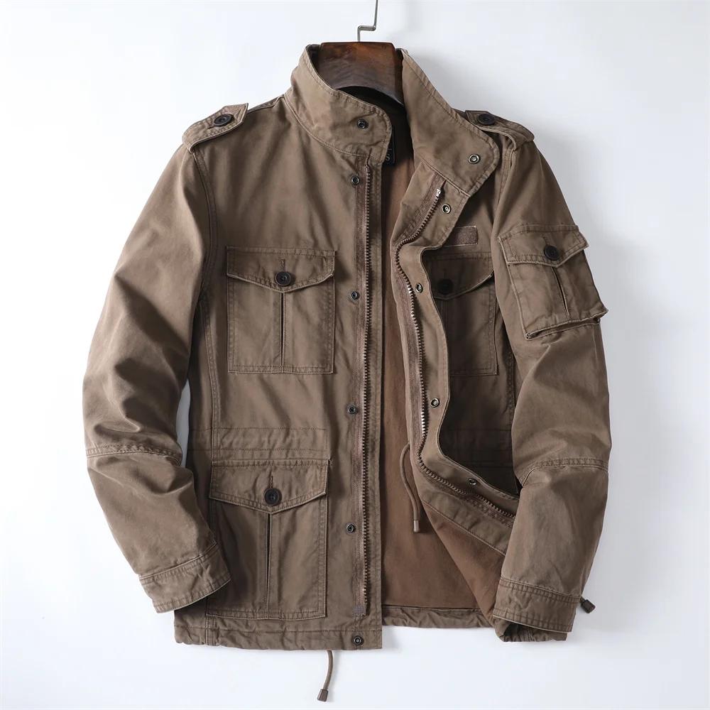 Vestes décontractées de printemps pour hommes, Style rétro américain, en coton épais, multi-poches, 