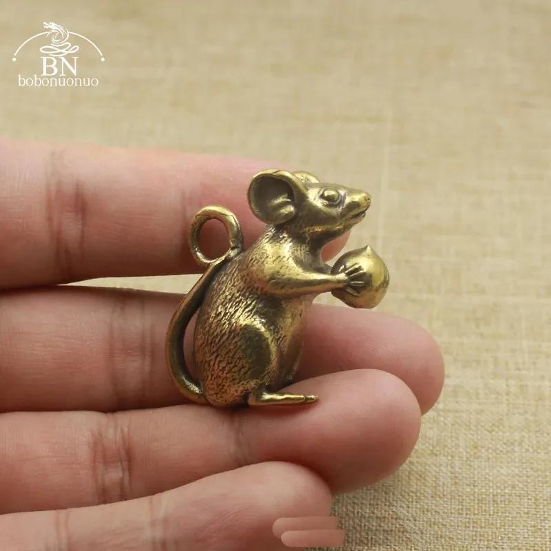 Mini souris en cuivre pur, offrande de pêche, figurine d'Auckland, rat mignon créatif, animal porte-