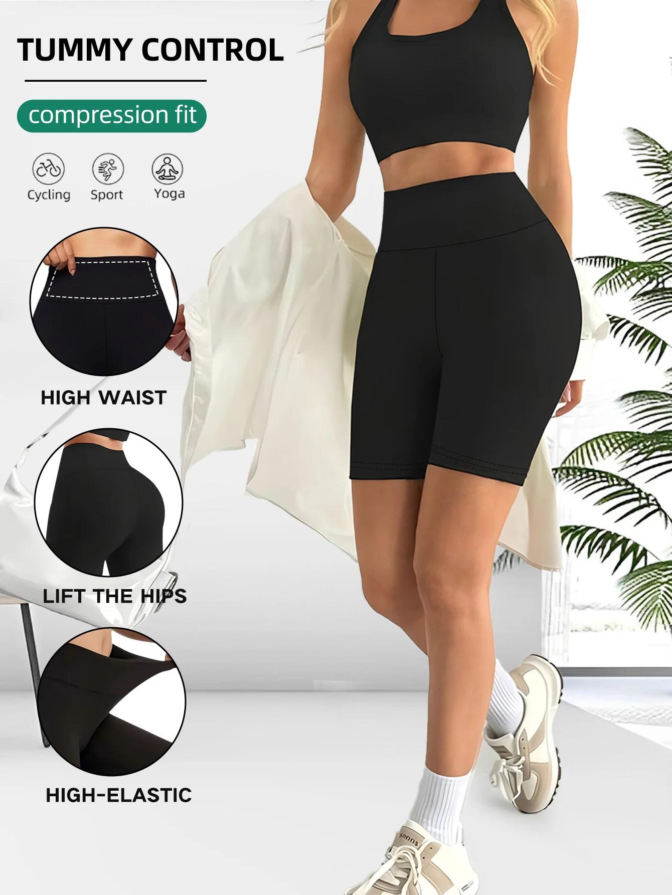 Fitfemme Women's High Waist Yoga Shorts - Tummy Control Quick Dry 4-Way Stretch Athletic Gym Running
