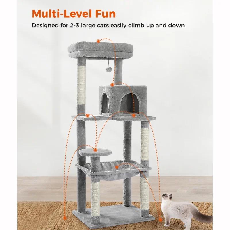 Arbre à chat en sisal pelucheux avec condo à 2 portes, maison, 56.3 po