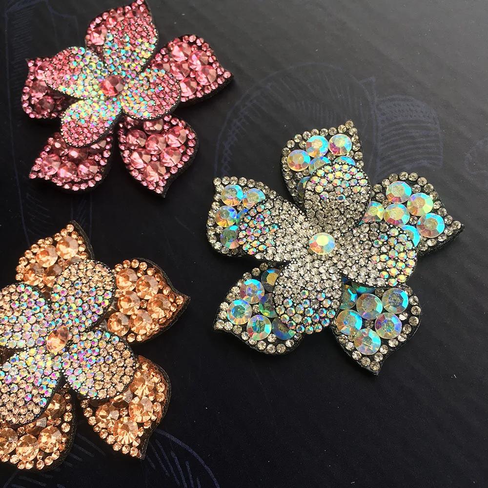 Patch brodé de fleurs en cristal, 1 pièce, pince à cheveux en tissu, sacs appliqués, décoration de m
