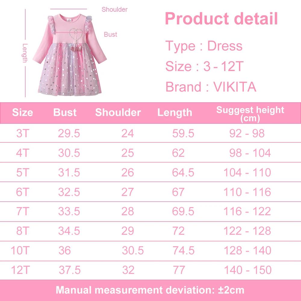 VIKITA fille manches évasées automne printemps robe rose enfants coeur forme maille Tulle princesse 