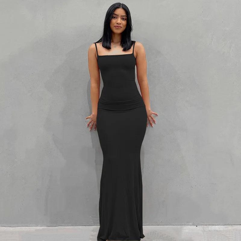 WMERCEDES IJING-Robe Maxi en Satin à Dos auxpour Femme, Tenues Sexy Élégantes, Batterie d'Été, Club 