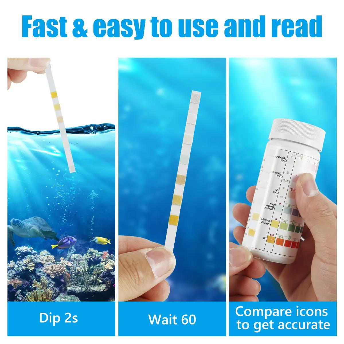 100 pièces bandelettes de Test d'aquarium bande de Test de qualité de l'eau 7/in1 Kit de Test d'aqua