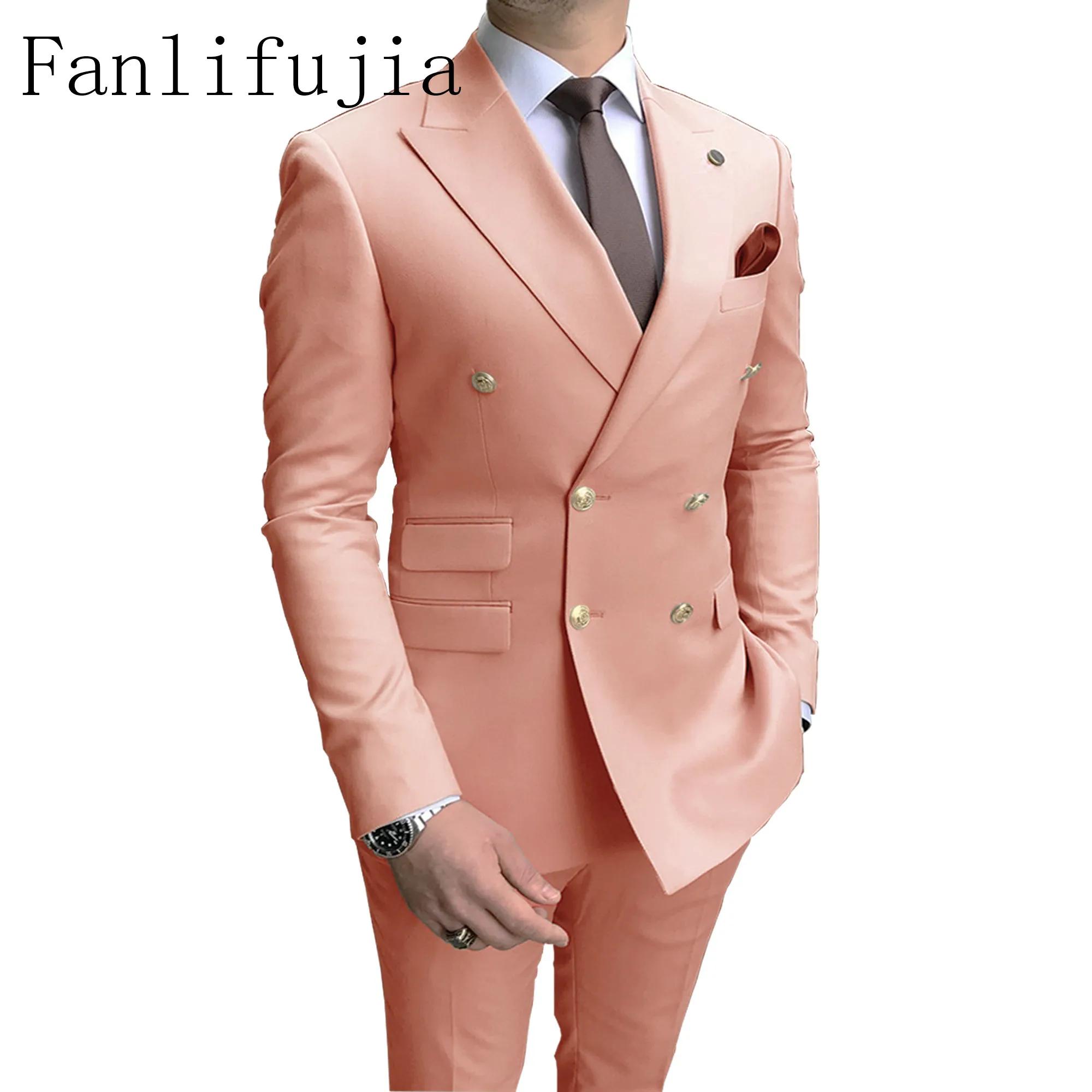 Fanlifujia-Costumes de fête à double boutonnage pour hommes, smokings 2 pièces, revers Patricia, bou
