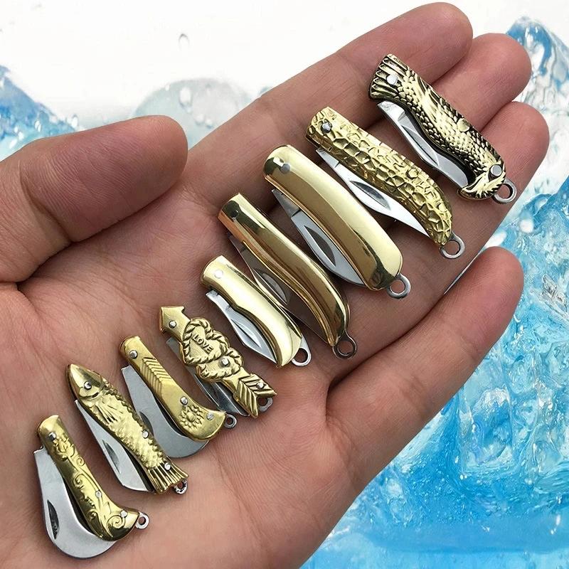 Mini couteau de poche, porte-clés en laiton, pendentif en acier inoxydable, couperet, lame, outil d'