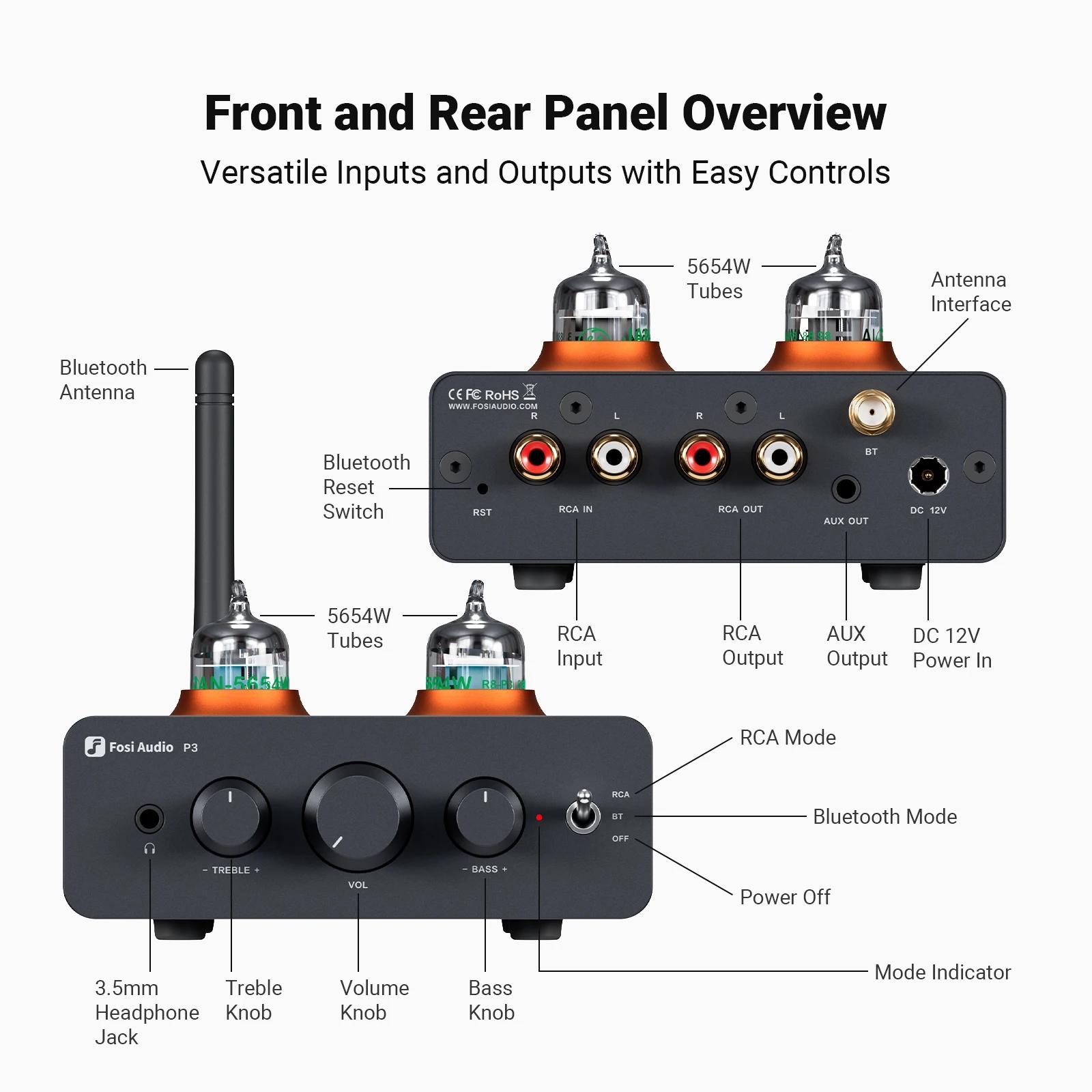 Fosi Audio P3 amplificateur à Tube Bluetooth HiFi stéréo préamplificateur Valve vide avec contrôle d