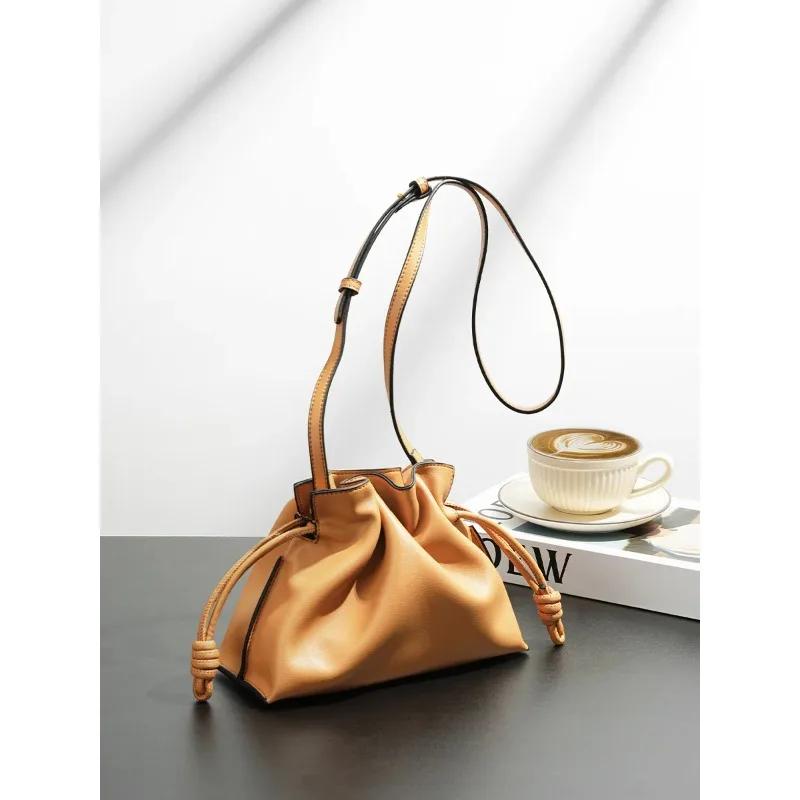 Sac classique en cuir véritable pour femmes, sac à main en cuir de vache, sac à bandoulière à cordon