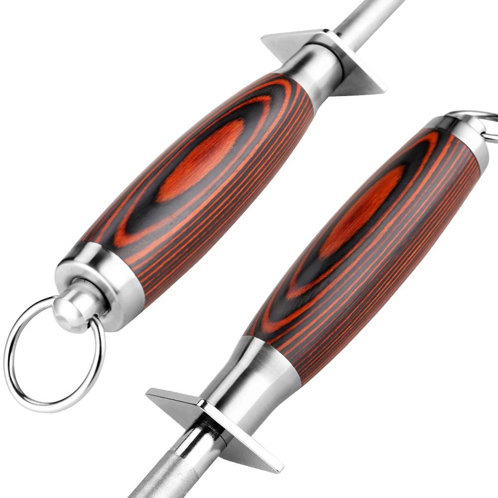 Affûteur de couteaux professionnel en diamant, manche en bois de couleur de 12 pouces, aiguisoir de 