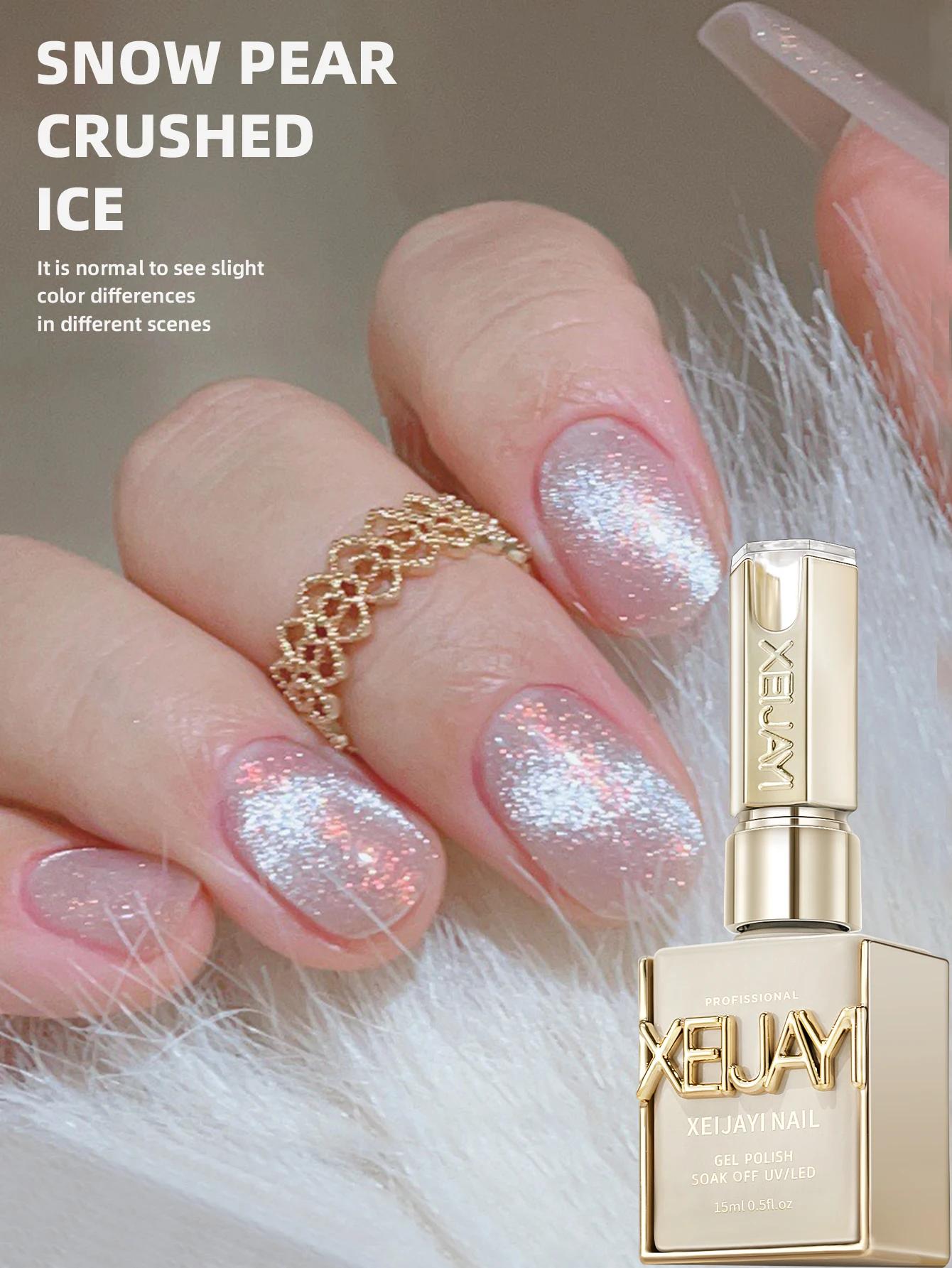 Vernis à ongles Gel œil de chat glace pilée poire de neige 15ml, Gel UV/LED brillant sans bulles à s