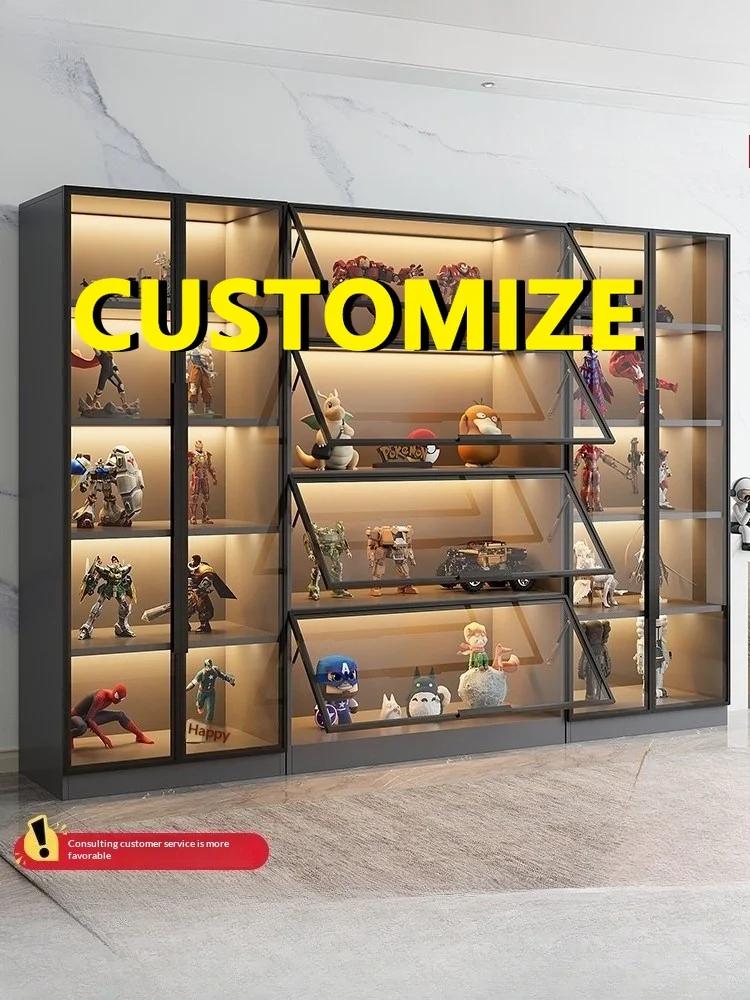 Vitrine personnalisable pour figurines avec porte en verre trempé, éclairage LED, grande capacité, r