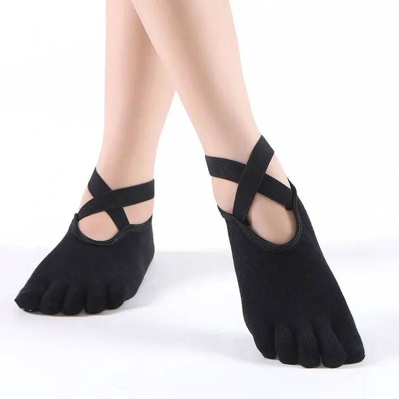 Chaussettes de Yoga respirantes à cinq orteils pour femmes, chaussettes de Pilates à bandes antidéra