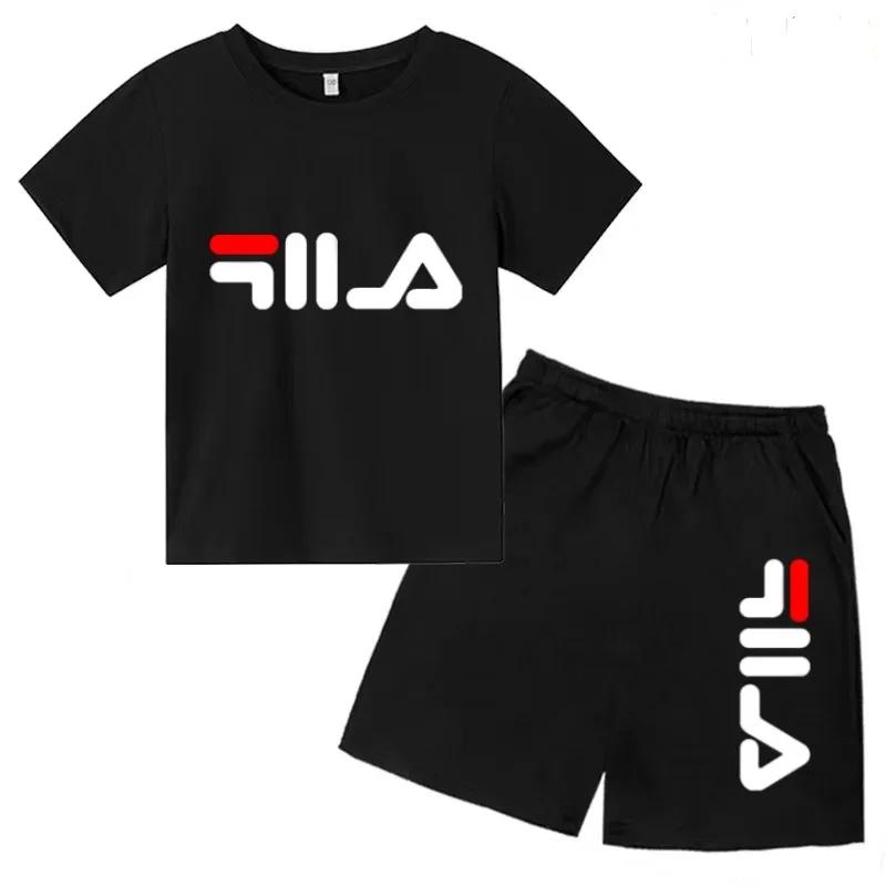 T-shirt et short décontractés à motif de lettres de dessin animé pour garçons et filles, ensemble de