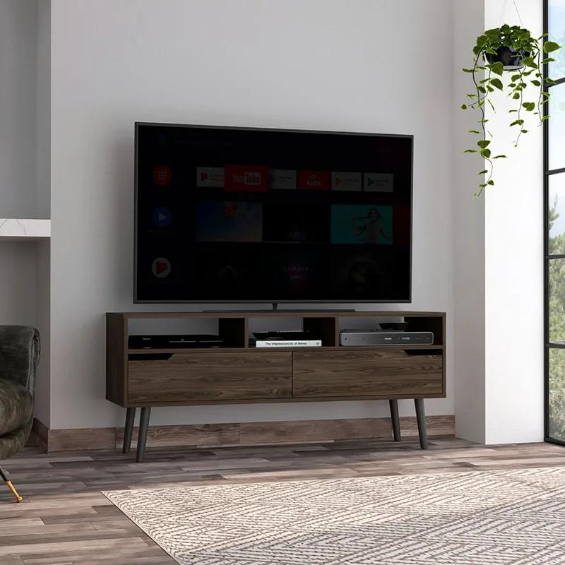 Hamburg-Support de télévision 60 pouces, quatre pieds, trois étagères ouvertes