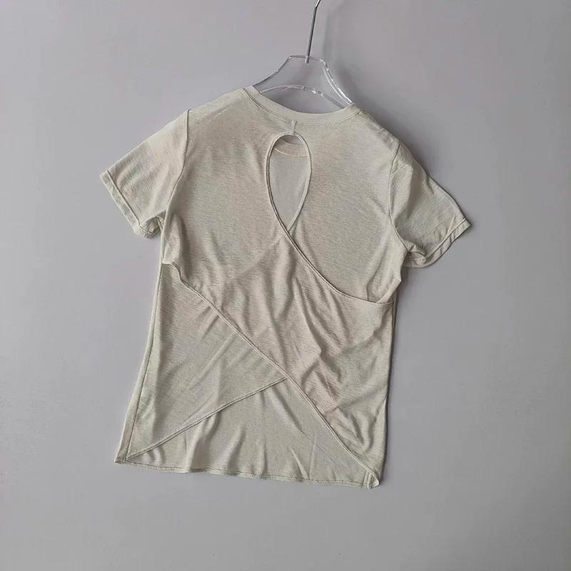 Vêtements de Yoga pour femmes, chemisier à manches courtes, croix creuse, maille fine, beau dos, che