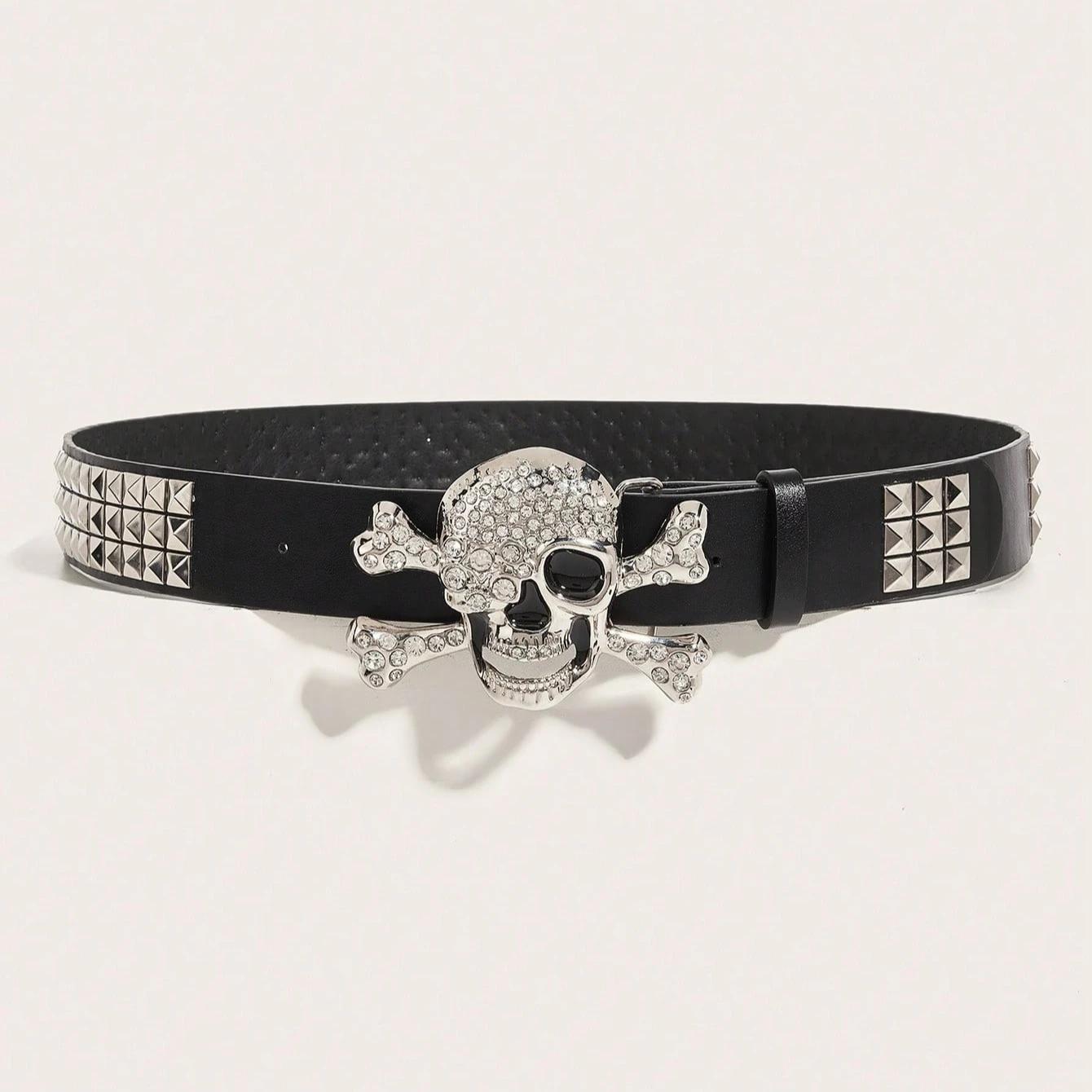 Ceinture à rivets et boucle tête de mort punk foncé pour hommes, 1 pièce, ceinture décorative polyva