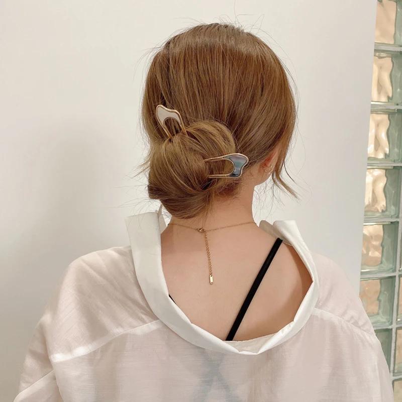 Épingle à cheveux de luxe en émail pour femmes, couleur argent or, coquille élégante, bâton de cheve