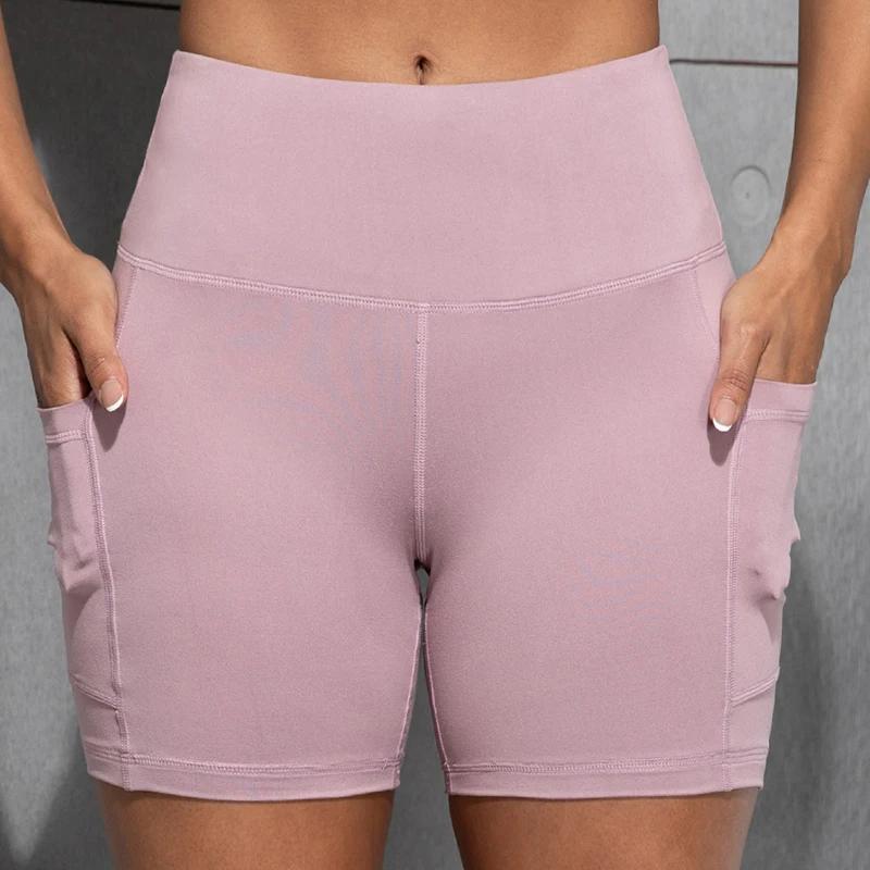 Femmes Shorts avec poches Sexy bout à bout Fitness collants de cyclisme mince couleur unie taille ha
