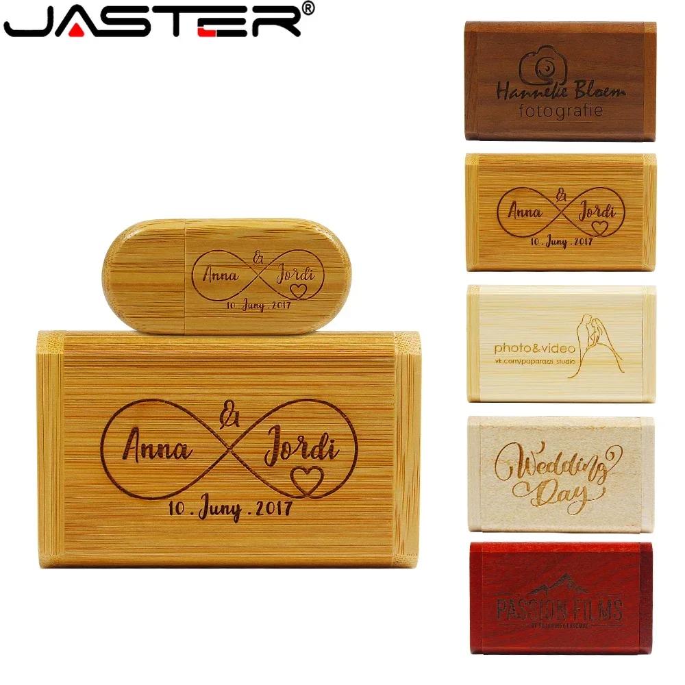 JASTER 10 PCS LOT USB Flash Drives 128GB boîte en bois Pen Drive 64GB gratuit Logo personnalisé Memo
