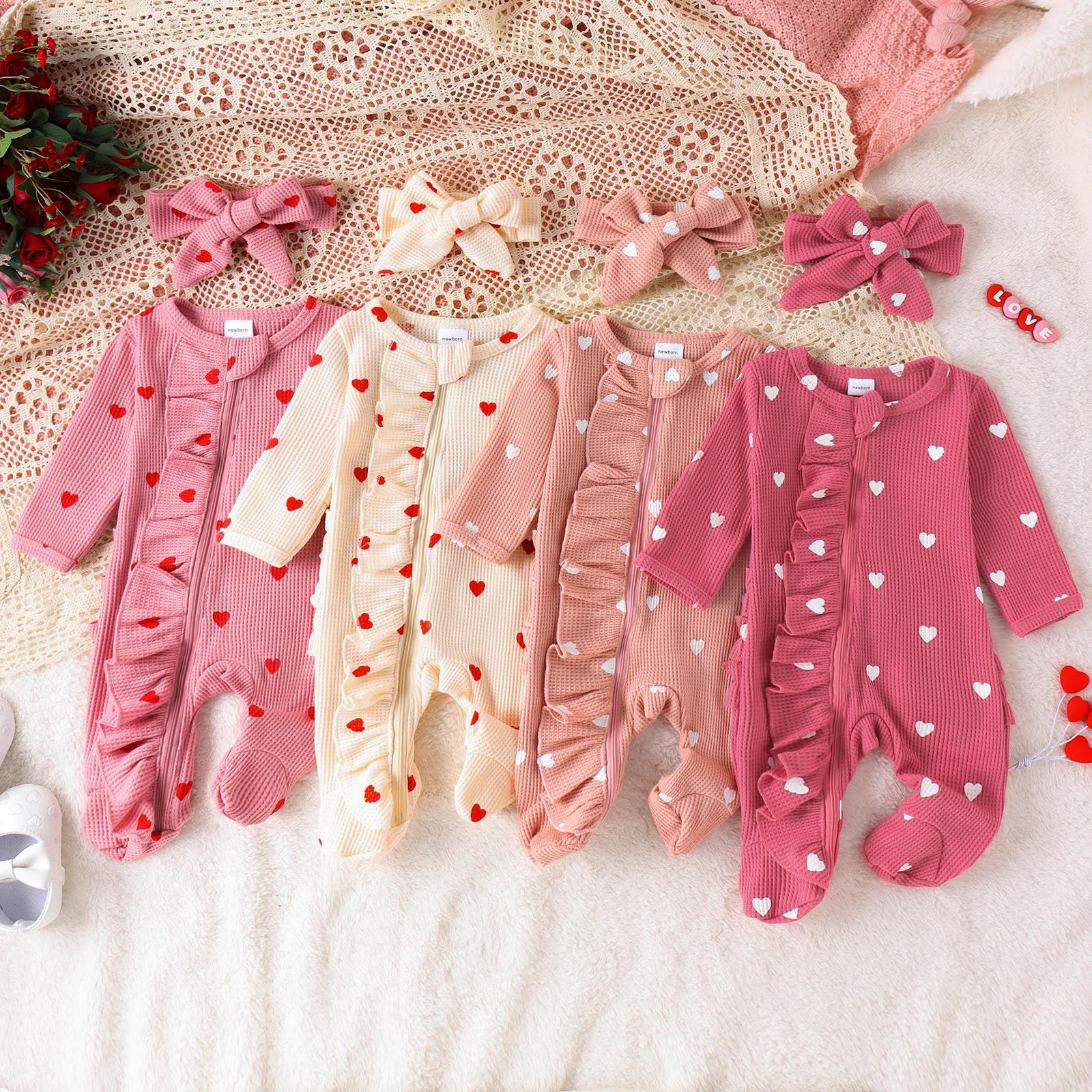 2 pièces automne de 0 à juin nouveau-né bébé confortable mignon col rond gaufré coeur fermeture écla