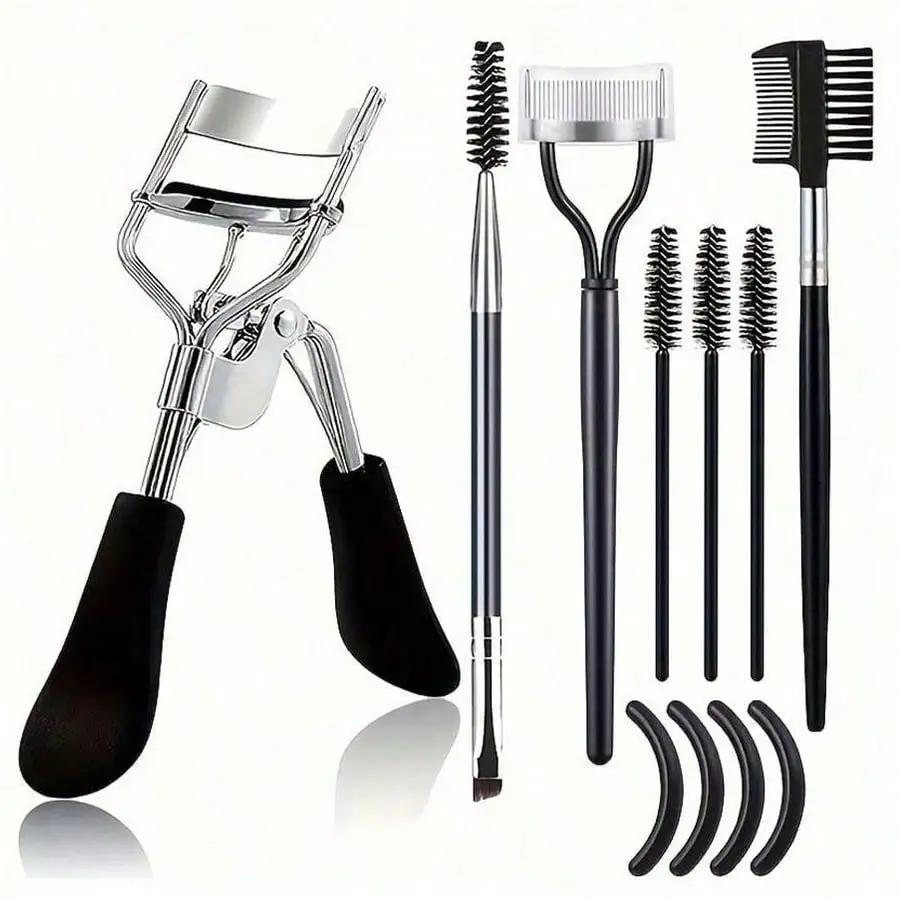 Kit de toilettage de cils 11 en 1, comprend un recourbe-cils avec séparateur de peigne, une baguette