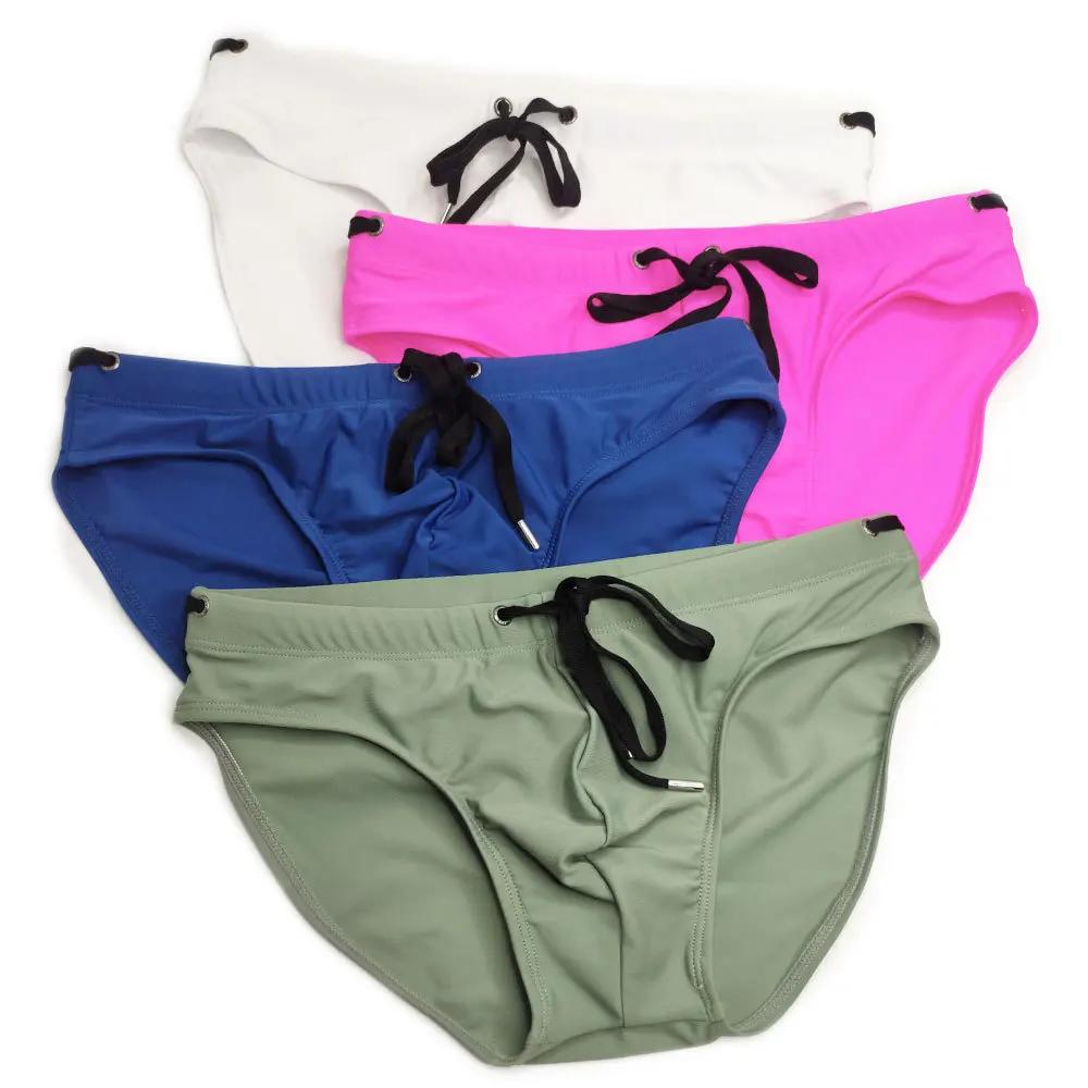 Slip de bain pour hommes, taille basse, couleur unie, maillot de bain de plage, culotte de bain, str