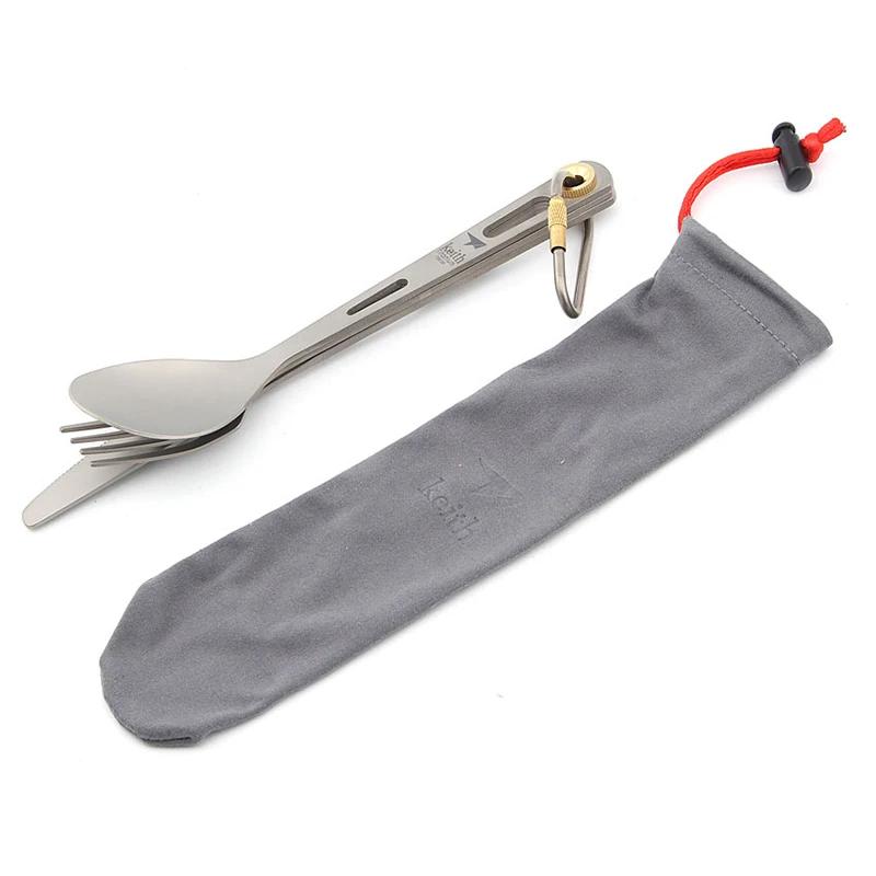 Pamono-Ensemble de cuisine en titane, couteau, fourchette, cuillère, portable, ultraléger, pique-niq