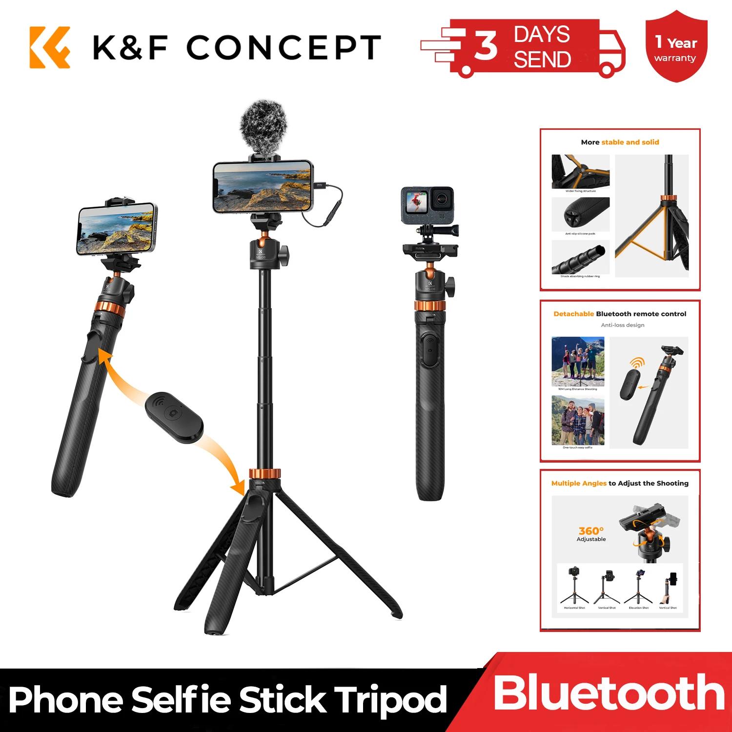 K&F CONCEPT Trépied pour téléphone portable, bâton de selfie et télécommande Bluetooth, trépied exte