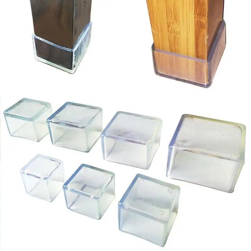 Chaussettes en silicone transparentes pour pieds de chaise, couvre-pieds carrés pour table et sol, c