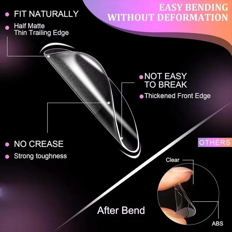 Ensemble de faux ongles ronds longs en forme d'amande de 120 pièces, pointes d'ongles en gel semi-ma