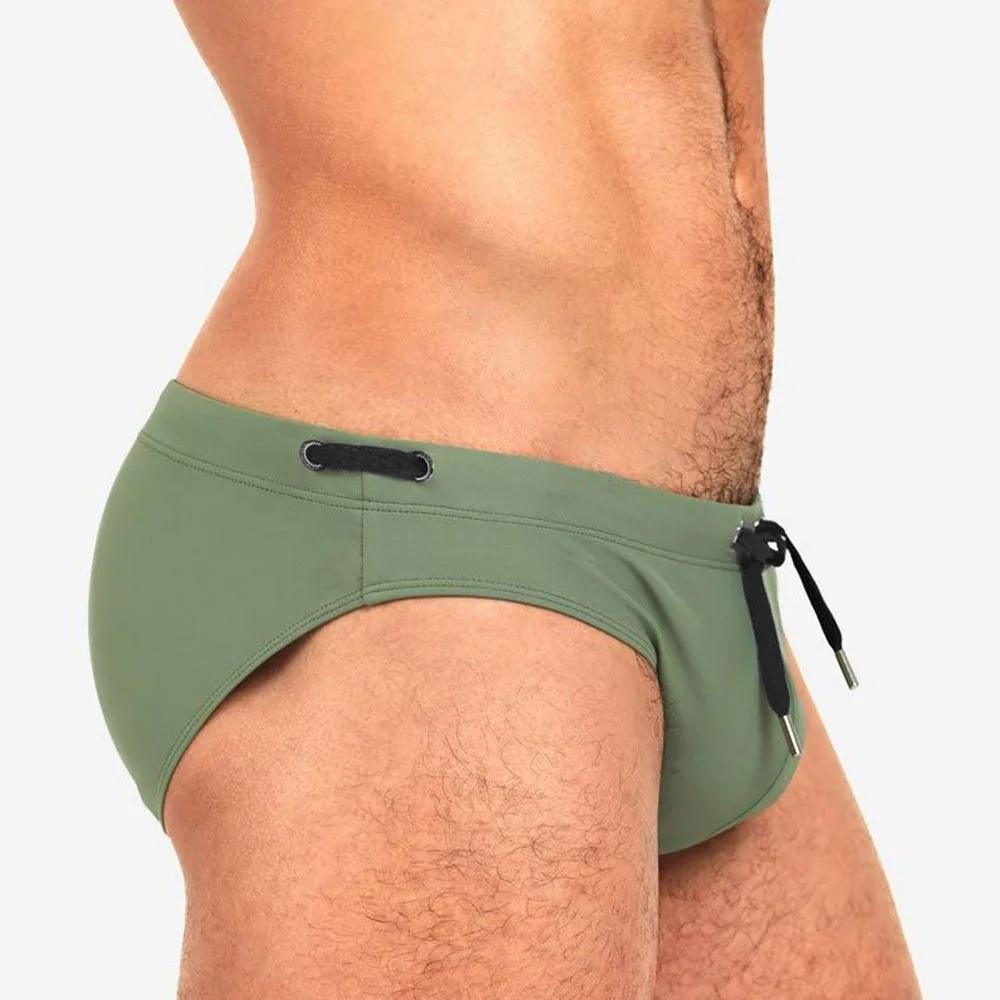 Slip de bain pour hommes, taille basse, couleur unie, maillot de bain de plage, culotte de bain, str